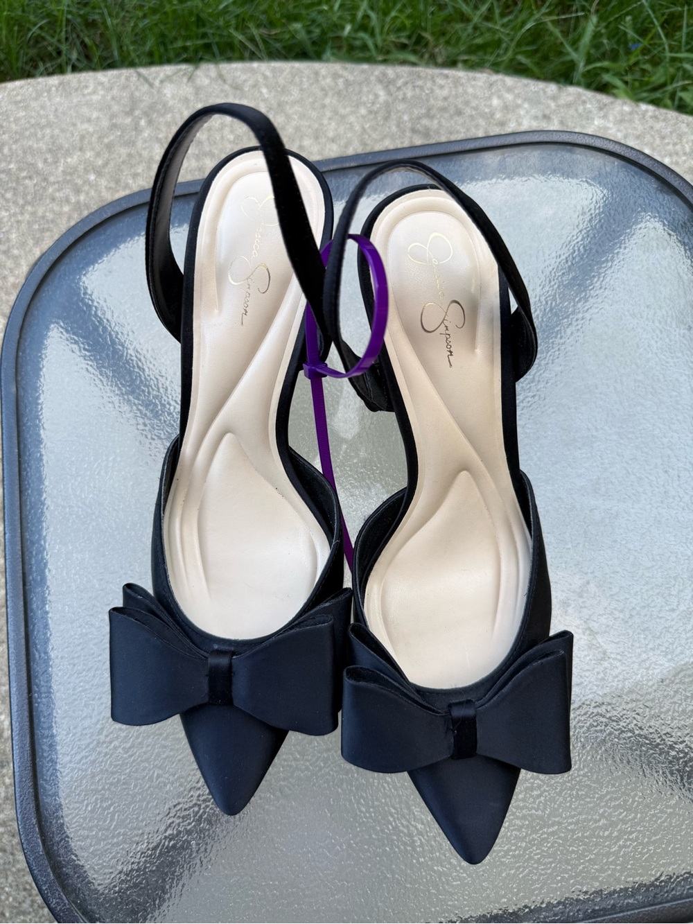 Jessica Simpson Black Bow Pointed Slingback Heels size 9.5